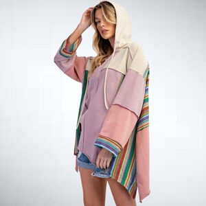 Easel Los Angeles Rainbow Crochet Hood Top in Multicolor